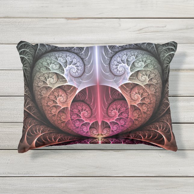 Hartslag, Abstracte Surreal Fantasy Fractal Art Buitenkussen (Voorkant)