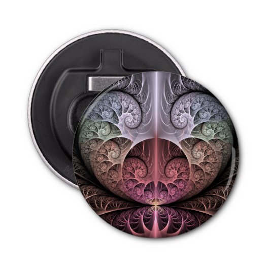 Hartslag, Abstracte Surreal Fantasy Fractal Art Button Flesopener (Voorkant)