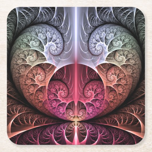 Hartslag, Abstracte Surreal Fantasy Fractal Art Kartonnen Onderzetters (Voorkant)