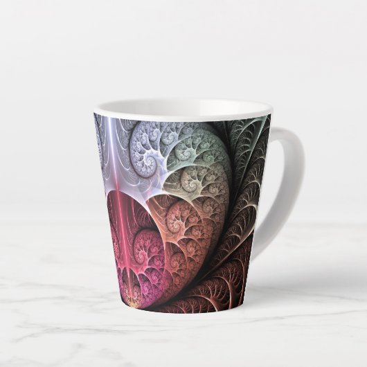 Hartslag, Abstracte Surreal Fantasy Fractal Art Latte Mok (Rechterhoek)