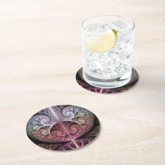 Hartslag, Abstracte Surreal Fantasy Fractal Art Ronde Kartonnen Onderzetter (Insitu)