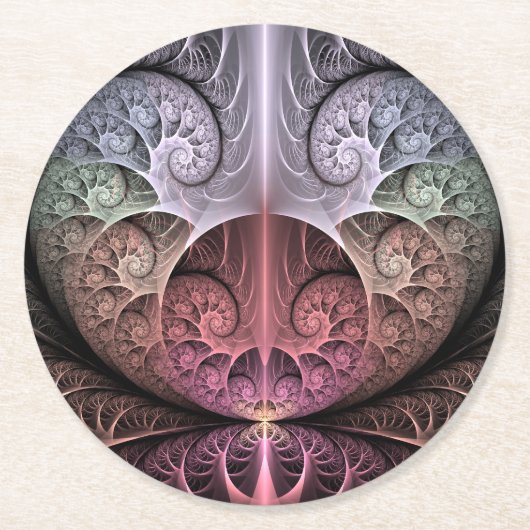 Hartslag, Abstracte Surreal Fantasy Fractal Art Ronde Kartonnen Onderzetter (Voorkant)