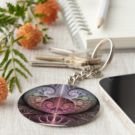 Hartslag, Abstracte Surreal Fantasy Fractal Art Sleutelhanger (Zijkant)