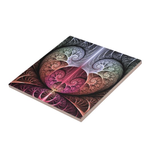 Hartslag, Abstracte Surreal Fantasy Fractal Art Tegeltje (Zijkant)