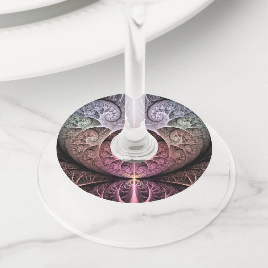 Hartslag, Abstracte Surreal Fantasy Fractal Art Wijnglaslabel (Dichtbij)