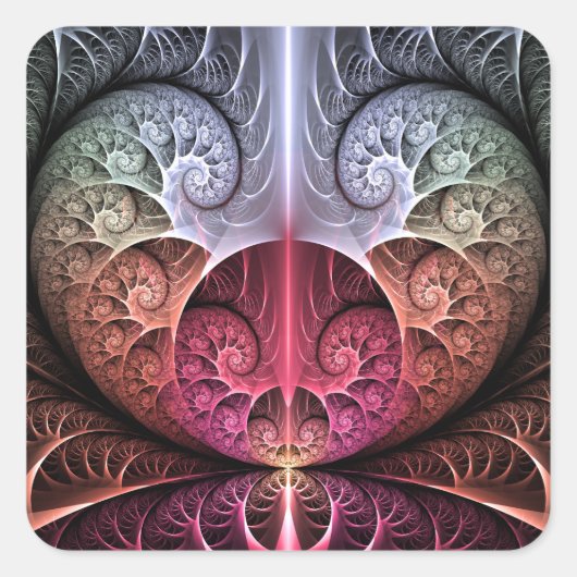 Hartslag, Abstracte Surrealistische Fantasie Fract Vierkante Sticker (Voorkant)