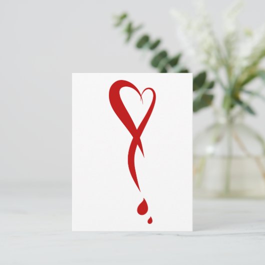 Hartslag als uitroepteken, bloedend hart briefkaart (Staand voorkant)