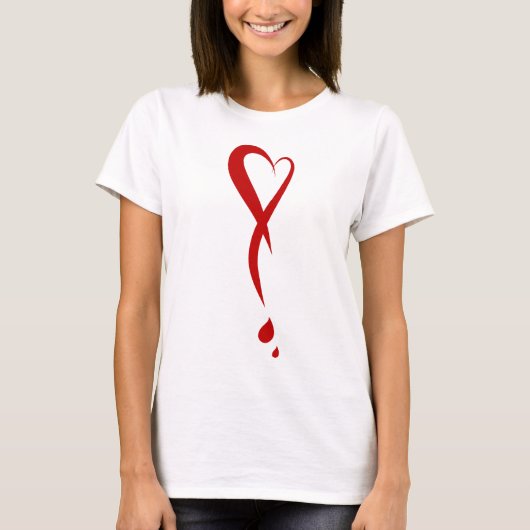 Hartslag als uitroepteken, bloedend hart t-shirt (Voorkant)