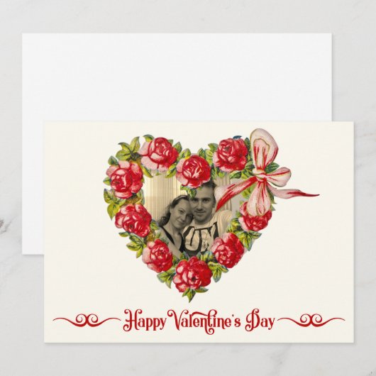 hartslag Floral Wreath Happy Valentine Dag Feestdagenkaart (Voorkant / Achterkant)