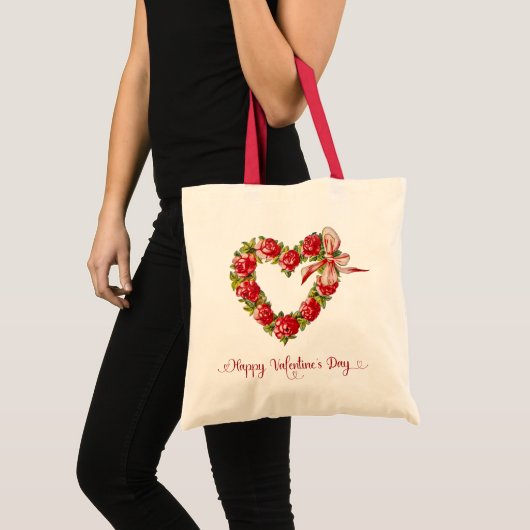  hartslag Floral Wreath Happy Valentine Dag Tote Bag (Voorkant (product))