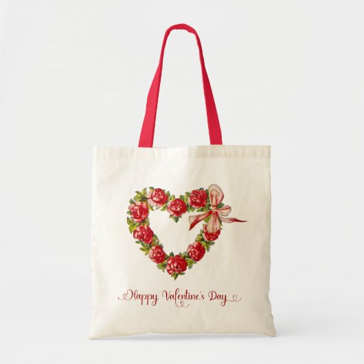 hartslag Floral Wreath Happy Valentine Dag Tote Bag (Voorkant)
