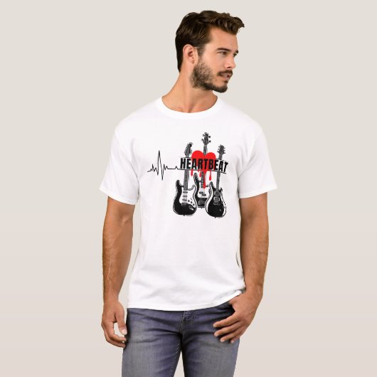 Hartslag Gitaarontwerp T-shirt (Voorkant volledig)