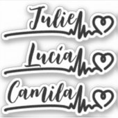 Hartslag Hart Beat 3 Namen Cool Aangepaste Naam Sticker (Voorkant)