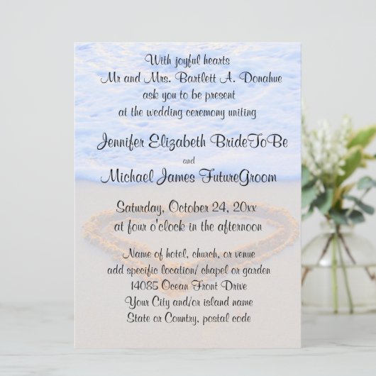 Hartslag in de Zandstrand bruiloft Kaart (Staand voorkant)