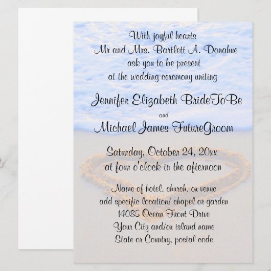 Hartslag in de Zandstrand bruiloft Kaart (Voorkant / Achterkant)