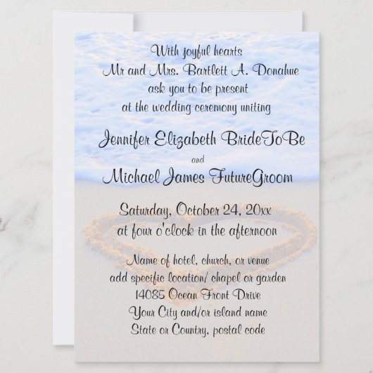 Hartslag in de Zandstrand bruiloft Kaart (Voorkant)