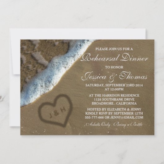 Hartslag in het zand Beach bruiloft repetitie Kaart (Voorkant)