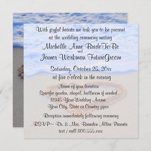 Hartslag in zand-strand bruiloft met RSVP Kaart (Voorkant / Achterkant)