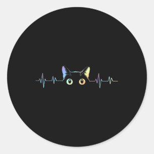 Hartslag Kat Liefhebber Dier Silhouet Schattige Ka Ronde Sticker