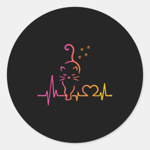 Hartslag Kat Liefhebber Dier Silhouet Schattige Ka Ronde Sticker