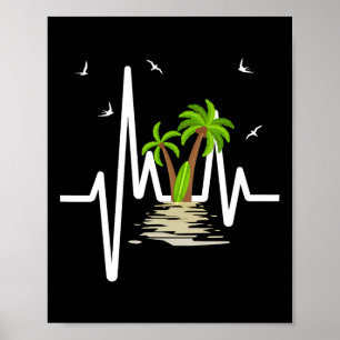 Hartslag Met Tropische Palmboom Strand Eiland Zo Poster