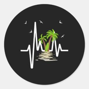 Hartslag Met Tropische Palmboom Strand Eiland Zo Ronde Sticker