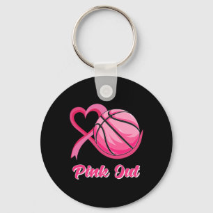Hartslag Ribbon Basketball Pink Out Breast Cancer  Sleutelhanger