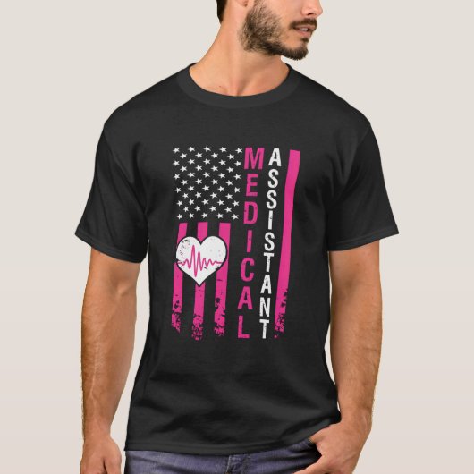 Hartslag Roze Amerikaanse vlag - Medische Assis T-shirt (Voorkant)