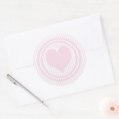 Hartslag, roze en witte strepen ronde sticker (Envelop)