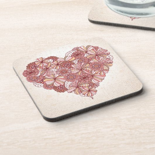 Hartslag van handgetekende bloemen drankjes onderzetter (Linkerzijde)