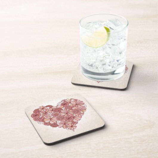 Hartslag van handgetekende bloemen drankjes onderzetter (Rechterzijde)