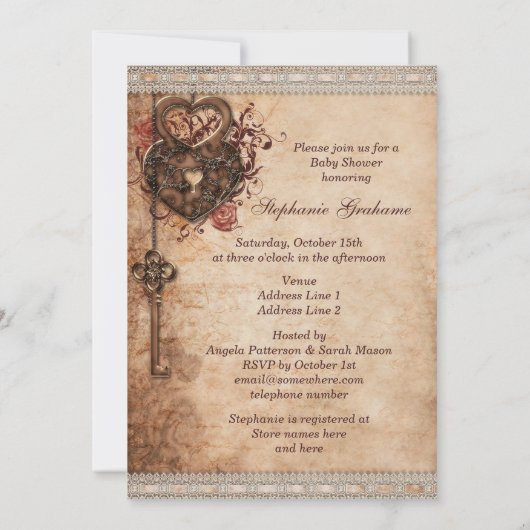  hartslot en neutraal Baby shower Kaart (Achterkant)