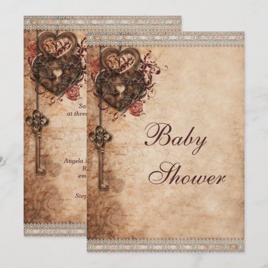 hartslot en neutraal Baby shower Kaart (Voorkant / Achterkant)