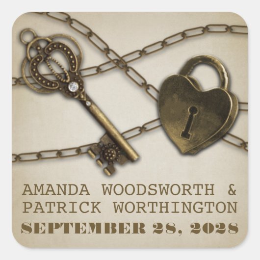 Hartslot en skelet Key Wedding Favor Stickers (Voorkant)