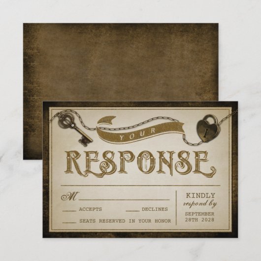 Hartslot en skelet Key Wedding RSVP-Kaarten RSVP Kaartje (Voorkant / Achterkant)