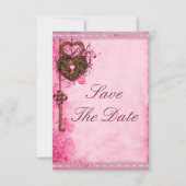 Hartslot & Key Roze Bruiloft Bewaar de datum Save The Date (Voorkant)