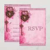 Hartslot & Key Roze Bruiloft RSVP (Voorkant / Achterkant)
