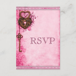 Hartslot & Key Roze Bruiloft RSVP Kaartje