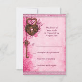 Hartslot & Key Roze Bruiloft RSVP Kaartje (Achterkant)