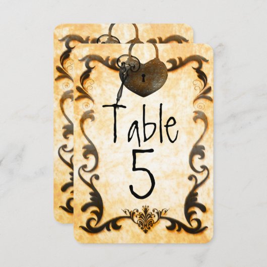 Hartslot & Key Vintage Trouwtafel Nummer Kaart (Voorkant / Achterkant)