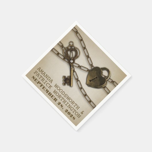  hartslot skelet sleutel bruiloft servetten (Hoek)