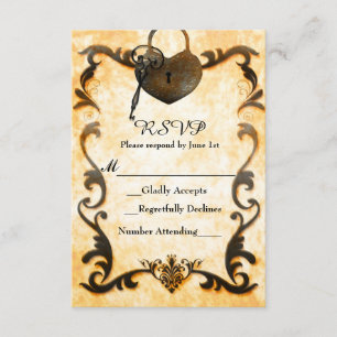 Hartslot & Sleutel Antiek RSVP-Kaart RSVP Kaartje