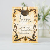Hartslot & Sleutel  Antiek RSVP-Kaart RSVP Kaartje (Staand voorkant)
