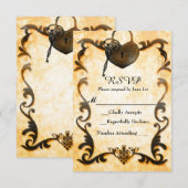 Hartslot & Sleutel  Antiek RSVP-Kaart RSVP Kaartje (Voorkant / Achterkant)