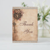 hartslot & sleutel bruiloft dank u bedankkaart (Staand voorkant)