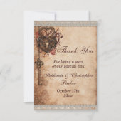 hartslot & sleutel bruiloft dank u bedankkaart (Achterkant)