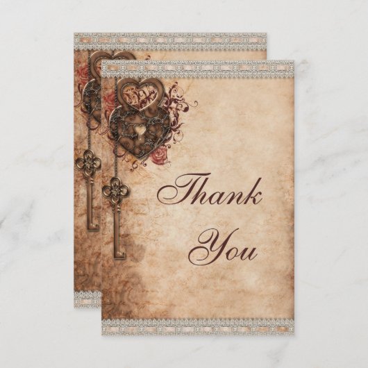 hartslot & sleutel bruiloft dank u bedankkaart (Voorkant / Achterkant)