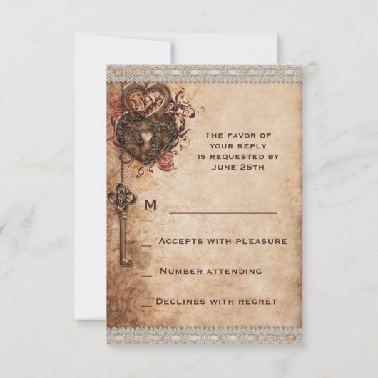 Hartslot & Sleutel Bruiloft RSVP (Achterkant)