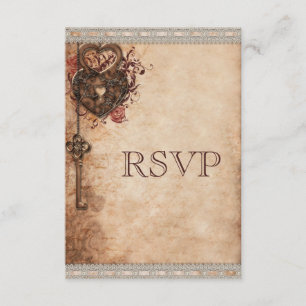  Hartslot & Sleutel Bruiloft RSVP Kaartje