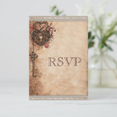  Hartslot & Sleutel Bruiloft RSVP Kaartje (Staand voorkant)